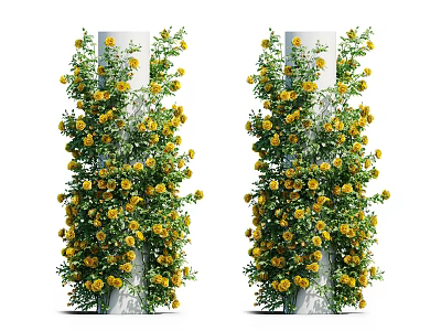 Lush Green Vines With Yellow Flowers Climbing White Pillars Garden Decoration 3d model