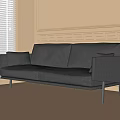 Modern Minimalist Black Leather Two-Seater Sofa with Metal Legs by Window Blinds