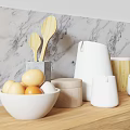 Stylish Kitchen Utensils with Wooden Spoons White Jug and Eggs in Bowl on Marble Background