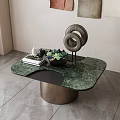 Modern Interior Coffee Table Featuring Green Marble Top Irregular Shape Metal Base And Decor Items 3d model