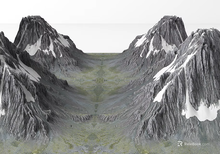 Snow Covered Mountain Landscape With Green Valley And Natural Scenery Design 3d model 