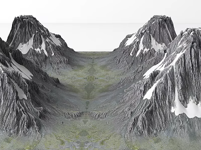 Snow Covered Mountain Landscape With Green Valley And Natural Scenery Design 3d model