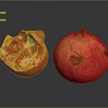 Whole And Cut Open Pomegranate With Juicy Arils On Dark Reflective Surface