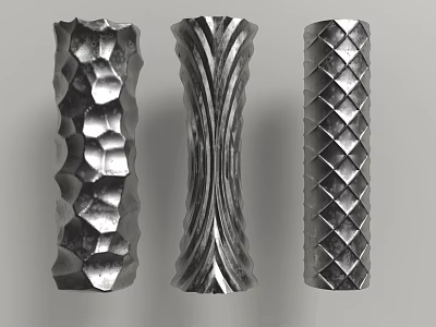 Metal Columns With Textured Surfaces Featuring Irregular Wavy And Diamond Patterns 3d model