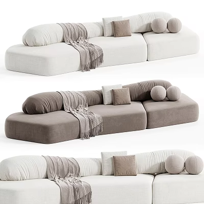 Cozy Sectional Sofa Interior With Cream Gray Upholstery Decorative Pillows And Knit Blanket 3d model