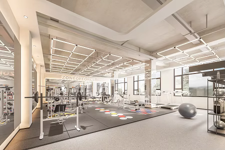 Modern Gym Fitness Gym Fitness Equipment Spinning Dumbbell Treadmill Rowing Machine Art Chandelier 3d model