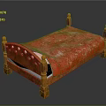 People Resting On Wooden Carved Bed With Red Patterned Mattress