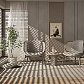 Cozy Window Table And Chairs Set With Sunlight Through Blinds Potted Plant And Decorative Artwork