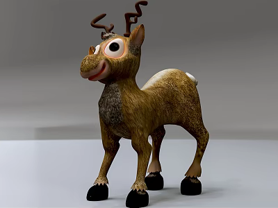 3D Cartoon Reptile Figure With Antlers Brown Fur Standing Pose 3d model