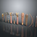 Ancient Weapons Collection Featuring Axes Hammers Bow Arrows Spear With Wooden Handles And Stone Tips