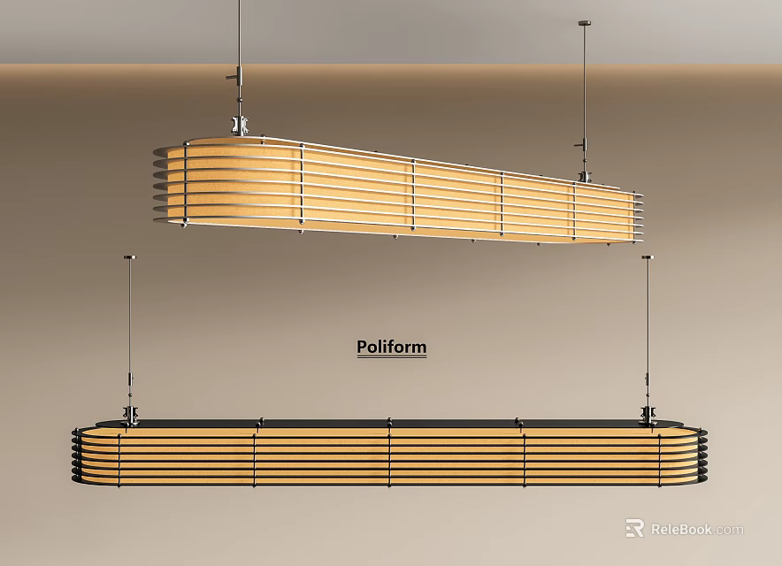 Modern Platform Chandeliers Interior Design With Wooden Slats And Metal Hanging Frame 3d model 