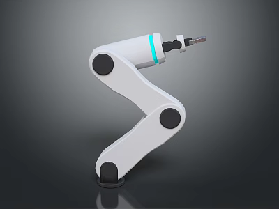 Industrial White Robotic Arm Equipment With Articulated Joints And Tool Attachment 3d model