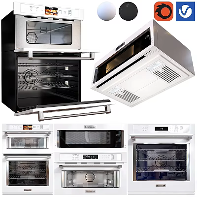 Stylish Modern Kitchen Appliances Featuring Ovens Microwaves And Built In Units 3d model