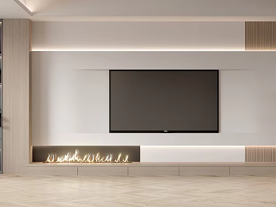 Modern White TV Wall Design with LED Lighting and Wooden Accents Interior 3d model