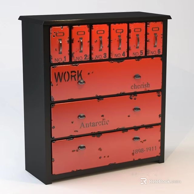 Entryway Cabinet Sideboard With Red Drawers And Labels Like WORK Cherish Antarctic 3d model 