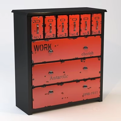 Entryway Cabinet Sideboard With Red Drawers And Labels Like WORK Cherish Antarctic 3d model