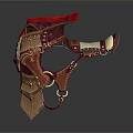 Ancient Leather Armor Featuring Red Bandana Fringe And Decorative Leather Straps
