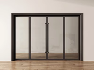 Contemporary Sliding Glass Door Featuring Black Frame And Glass Panels On Wooden Floor 3d model