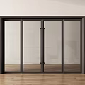 Contemporary Sliding Glass Door Featuring Black Frame And Glass Panels On Wooden Floor