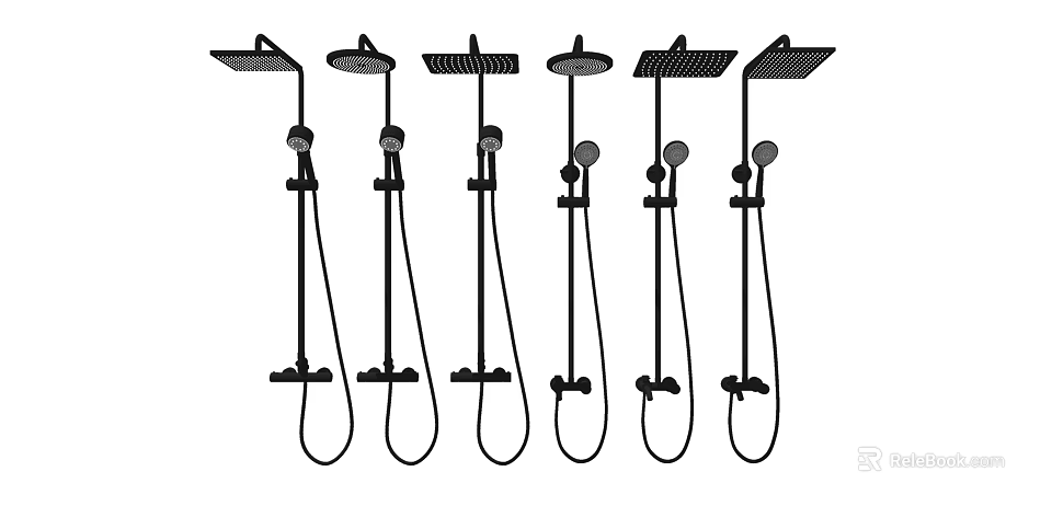 Various Shower Head Designs With Modern Styles And Handheld Options 3d model