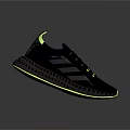 Modern Black Sports Shoes With Iridescent Stripes Yellow Laces Green Tongue And Textured Sole