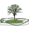 Circular Tree Pit Design With Central Tree Green Lawn And Wavy White Border