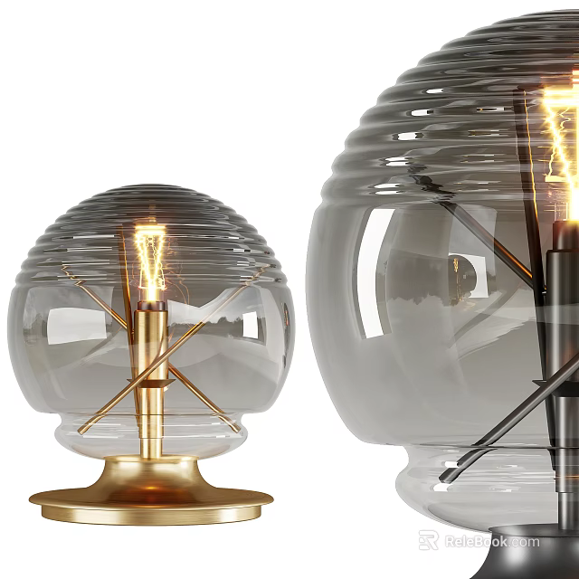 Modern Transparent Glass Table Lamp With Spherical Shade And Metal Base 3d model 