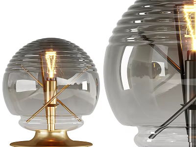 Modern Transparent Glass Table Lamp With Spherical Shade And Metal Base 3d model