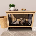 Pet Cage Decorative Ornament Combination With Potted Plant Toy Car Wicker Basket And Pet Bowl