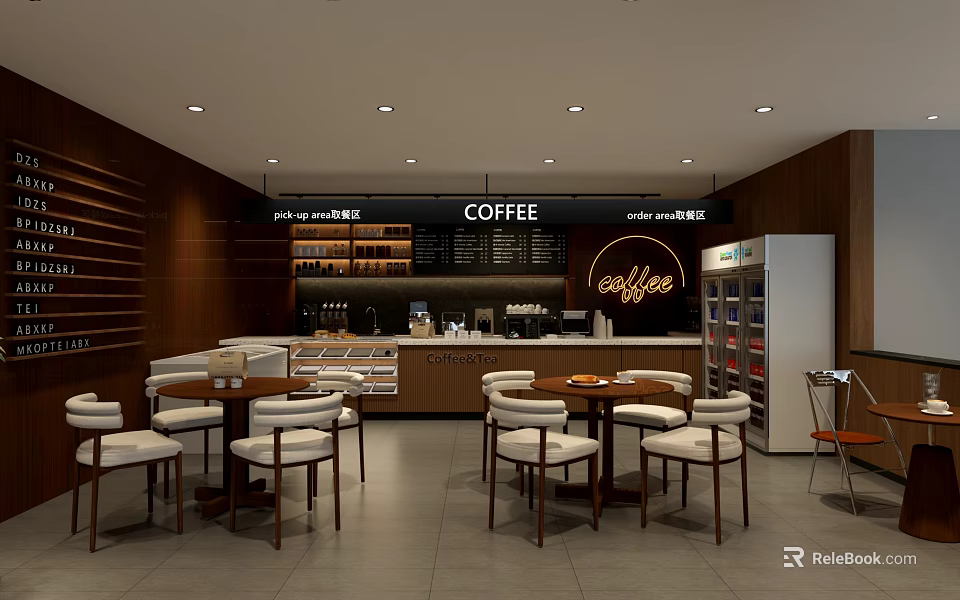 Modern Warm Coffee Specialty Store Interior With Comfortable Seating Area And Functional Service Counter 3d model 
