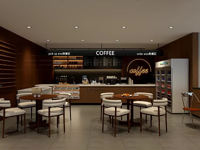 Modern Warm Coffee Specialty Store Interior With Comfortable Seating Area And Functional Service Counter 3d model