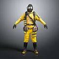 Yellow Protective Suit with Reflective Stripes Gas Mask and Utility Pouches