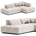 Modern Beige Fabric Sectional Sofa With Round Pillows And L shaped Design