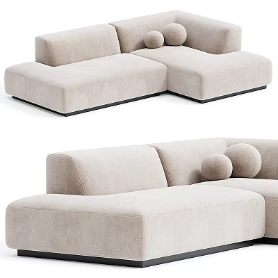 Modern Beige Fabric Sectional Sofa With Round Pillows And L shaped Design 3d model