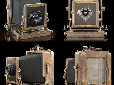 Vintage Digital Camera With Wooden Metal Body Multiple Angles Display Classic Design 3d model