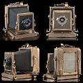 Vintage Digital Camera With Wooden Metal Body Multiple Angles Display Classic Design