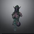 3D Female Bust Model With Green Hair Pointed Ears Purple Skin And Armor On Pedestal