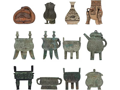 Traditional Style Decorative Ornament Set with Various Shapes Ceramic and Bronze for Home Decoration 3d model