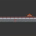 Cartoon Chinese Courtyard Scene With Traditional Red Roof Buildings And Pink Tree Decorative Elements