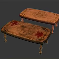 Wooden Coffee Tables With Intricate Carved Patterns And Red Accents On Carved Legs