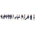 Group of Business Professionals in Formal Attire Showing Various Sitting Poses