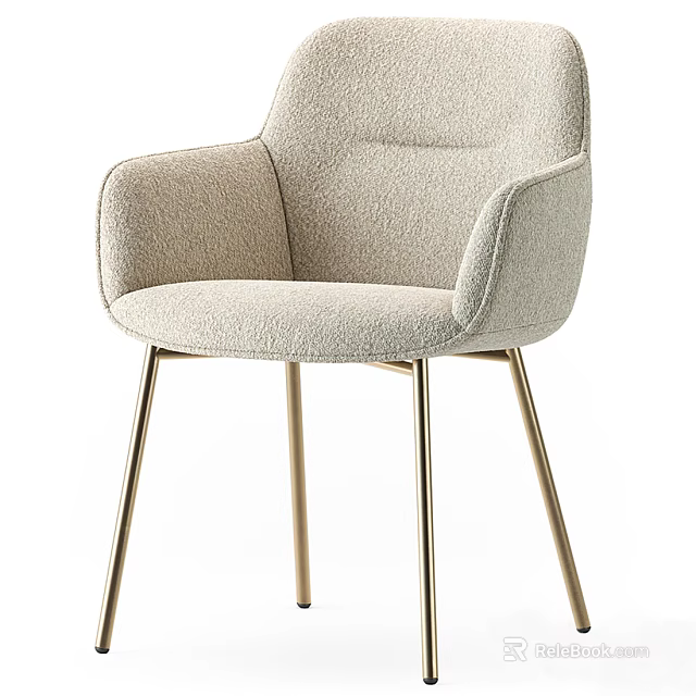 Elegant Beige Accent Chair With Soft Velvet Upholstery And Golden Metal Legs 3d model 