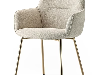 Elegant Beige Accent Chair With Soft Velvet Upholstery And Golden Metal Legs 3d model