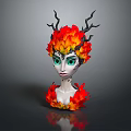 Game Movie Character With Flame Decorated Headpiece Twig Horns And Green Eyes