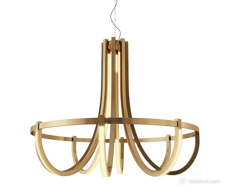 Sleek Golden Metal Circular Frame Chandelier with Modern Ring Design Elements 3d model