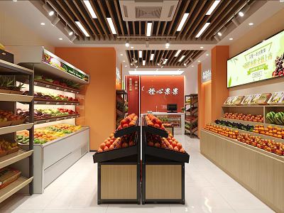 Bright Fruit Store Interior With Fresh Fruits 3d model