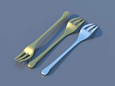 Modern Cutlery Set With Three Metallic Colored Forks For Dining Table Use 3d model