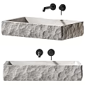 Textured Stone Washbasin Design with Modern Black Faucets and Minimalist Style