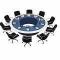Round Conference Table With Surrounding Office Chairs And Tablet Screens