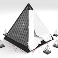 Pyramid Shaped Furniture With Black Frame White Curtain Small Pyramids And Red Decorations Around